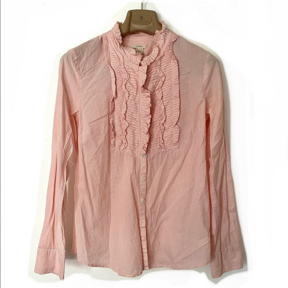 J.Crew Seersucker Ruffle Shirt, Size 6